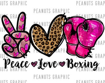 Peace Love Boxing PNG, Leopard Print, Pink Gloves (Digital Download)