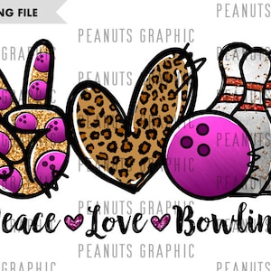 Peace Love Bowling PNG, Bowling Sublimationsdesign, Pink, Leopard, Gepard, digitaler Download, Clipart, Vorlagen, Druck