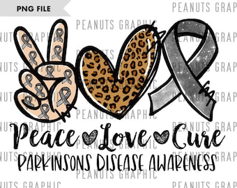 Concientización sobre la enfermedad de Parkinson, Paz, amor, curación PNG, Diseño de sublimación, Leopardo, Descarga digital