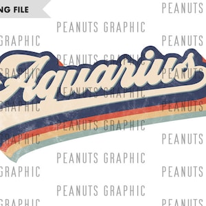 Retro Aquarius Zodiac PNG Sublimation Design, Horoscope, Astrology, Vintage, Distressed, Digital Download, Clipart, Two, templates, Print