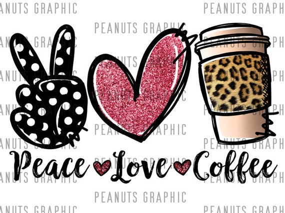 Peace Love Coffee PNG, Sublimation Design, Leopard, Yellow, Digital Download, Clipart, templates, Print