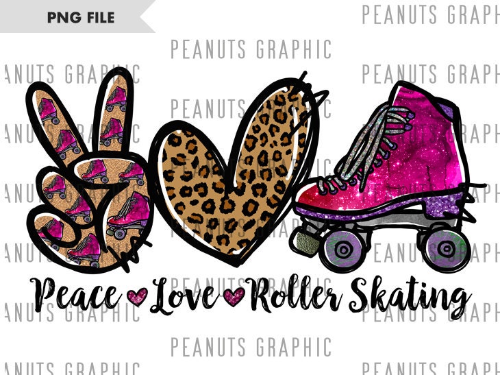 Peace Love Roller Skating PNG, Sublimation Design, Leopard, Cheetah, Pink, Digital Download, Clipart, templates, Print