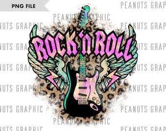Rock n Roll PNG, Rock and Roll Sublimation Design, Rock Guitar, Music, Electric Guitar, Digital Download, Clipart, templates, Print
