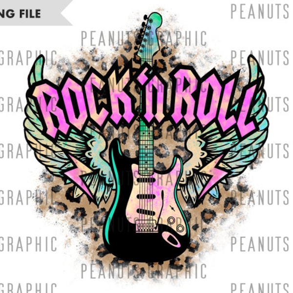 Rock n Roll PNG, Rock and Roll Sublimation Design, Rock Guitar, Music, Electric Guitar, Digital Download, Clipart, templates, Print