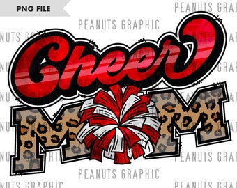 Cheer Mom PNG, Cheerleading Mom, Sublimation Design, Leopard Red, Digital Download