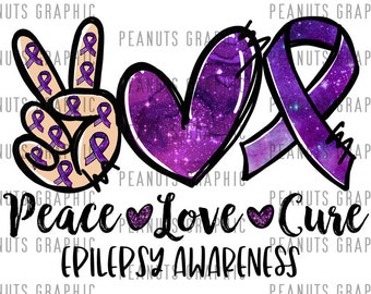 Peace Love Cure PNG, sublimatieontwerp, epilepsiebewustzijn png, digitale download, sjablonen, afdrukken