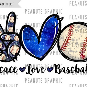 Peace Love Baseball PNG, Sublimation Design, Blue, Digital Download, Clipart, templates, Print