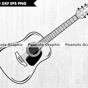 Akoestische gitaar SVG-bestanden voor de Cricut, muziek clipart, stalen gitaar PNG, bestand knippen, Silhouette cameo, snijden, digitale download