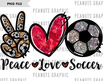 Peace Love Soccer PNG, Sublimation Design, Red, Digital Download, Clipart, templates, PNG file for shirt