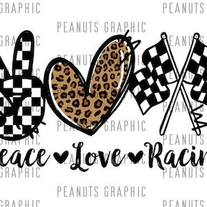 Peace Love Racing PNG, Checkered Sublimation Design, Nascar, Motocross, Track Car, Leopard, Digital Download, Clipart, Print