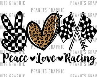 Peace Love Racing PNG, Checkered Sublimation Design, Nascar, Motocross, Track Car, Leopard, Digital Download, Clipart, Print