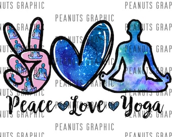 Peace Love Yoga PNG Sublimation Design, Blue, Clipart, templates, Print, Digital Download