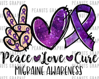 Paz, amor, cura PNG, diseño de sublimación, conciencia de la migraña Png, descarga digital, plantillas, impresión