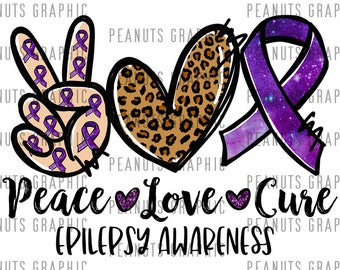 Paz, amor, cura PNG, diseño de sublimación, conciencia de la epilepsia PNG, leopardo, guepardo, descarga digital, plantillas, impresión