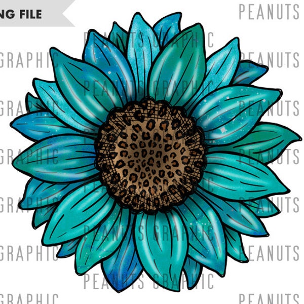 Sunflower PNG Sublimation Design, Digital Download, Turquoise Green Blue