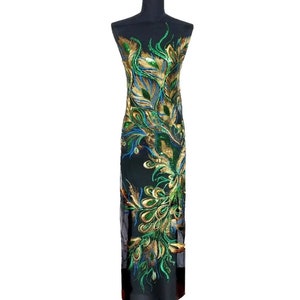 Tissu de dentelle de plumes de phénix à paillettes vertes de 130 cm, appliques de robe brodée en maille noire, patch à coudre pour la décoration de mariage