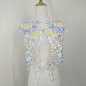 Aplique de renda colorida bordada à mão, vestido de fada flor, vestido de noiva, acessórios diy, aplique remendo