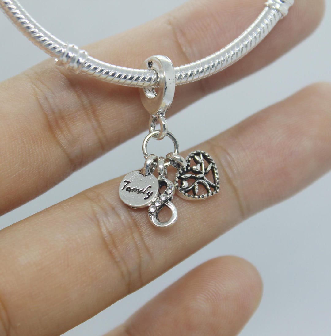 925 Silver Family Tree Heart Charm - Infinity Pendant for Bracelets ...