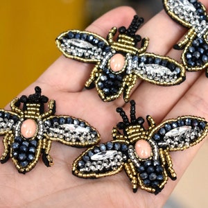 Abejas lentejuelas Rhinestones cuentas broches parches aplicación vintage bordado tela coser en parche de decoración de ropa de moda parche