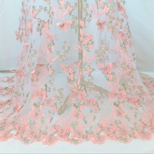 3D Butterfly Lace Fabric: Hand Embroidered Floral Chiffon, 51&quot; Wide