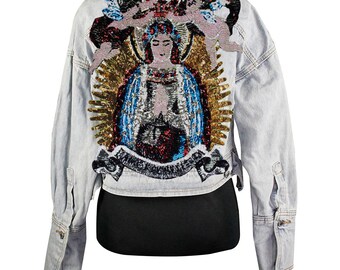1piece Large Sequin Angel Boys Goddess Mary Applique Fabric Embroidery Brand Back Patches for Jacket Fashion Sewing A21