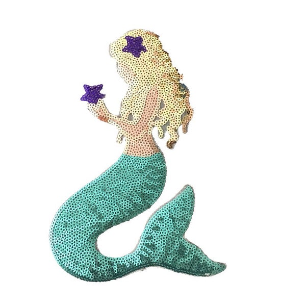 1Piece 20x13cm Mermaid Sequined Iron on Patches for Clothes Bags DIY Couture Grande Mer-maid Sequins Applique Patch