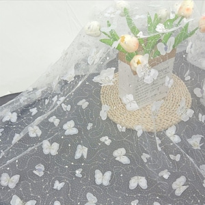 3D Butterfly Embroidery Lace Fabric: Soft Tulle Bridal Gown Material