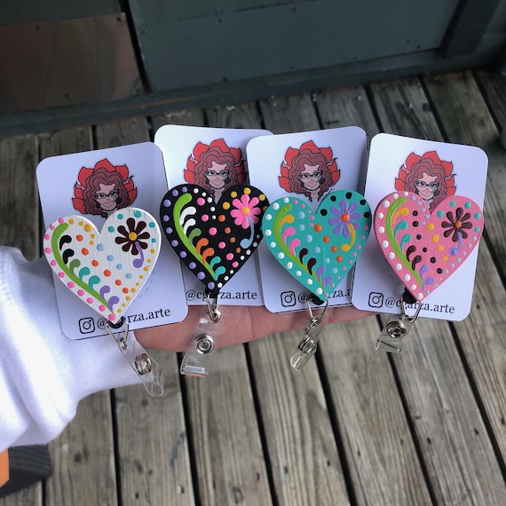 Bordado Heart Embroidered Badge Reel/ID Holder/Lanyard or Phone Grip/Phone Pop