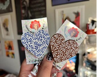 Talavera Heart Badge Reel/ID Holder/Lanyard or Phone Grip/Phone Pop