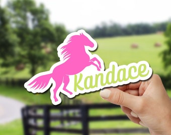 Personalized Name and Horse Sticker, Gift for Equestrians, Water bottle sticker, sticker for kids, laptop sticker, gift bags, for trunk,