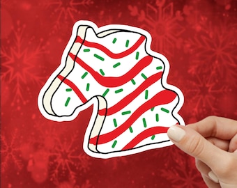 Pegatina de pastel de bocadillos de cabeza de caballo, árbol de Navidad, pegatina de pastel de árbol, calcomanía de caballo, pegatina troquelada de vacaciones, regalo para amantes de los caballos