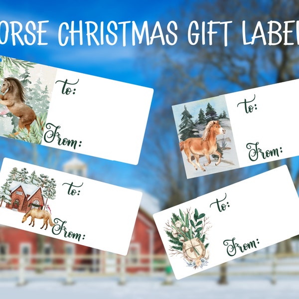 Watercolor Horse Christmas Gift Labels, Present stickers for horse lovers, Gift tags for Christmas, holiday sticker tag, equestrian gift