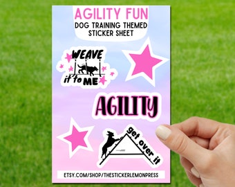 Hoja de pegatinas de agilidad de perros, calcomanías de obediencia de perros, regalo para entrenador de perros, pegatina de amante de perros, pegatina de Border Collie, deportes de perros, troquelado, portátil