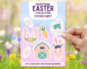 Horse Equestrian Easter Sticker Sheet, Easter Basket Stuffer, Gift for horse lovers, vinyl die cut sticker, easter bunny, pastel aesthetic