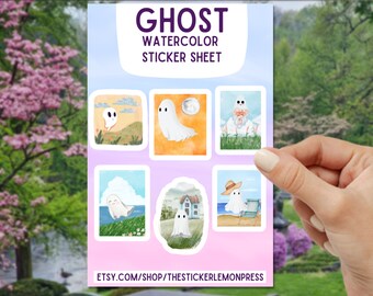 hoja de pegatinas de acuarela ghosts, conjunto de pegatinas espeluznantes, pegatina bruja, regalo de halloween, pegatina estética para computadora portátil, calcomanía de botella de agua, vinilo