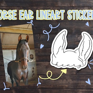 Custom Horse Ears and Name Line Drawing Sticker Laptop Water Bottle