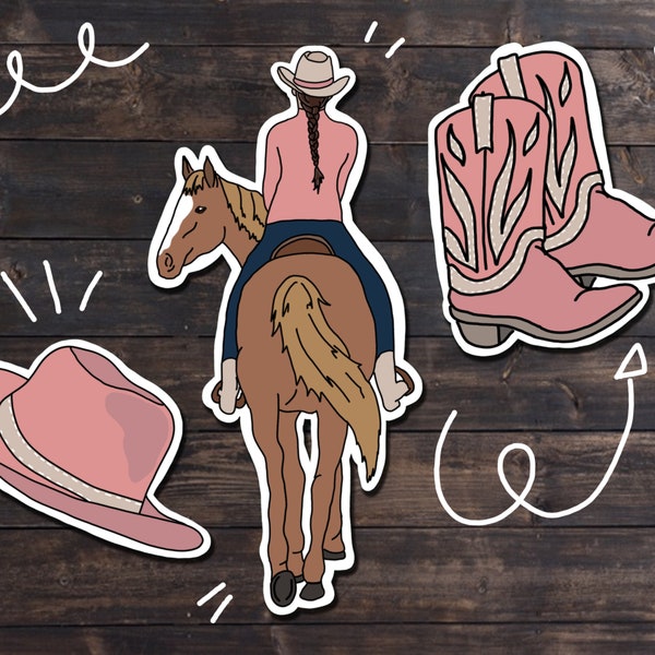 Western Equestrian Horse Sticker Set, Western Rider sticker, cowboy Boots sticker, cowboy hat sticker, barrel racing sticker, gift for horse