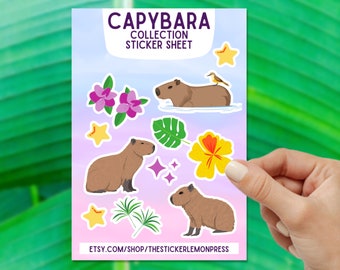 Capybara Sticker Sheet, Brasil Animal Stickers, Peru Sticker, Capy troquelado decal, Lindo Animal Sticker, Regalo para amantes de los animales, calcomanía portátil