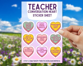 Hoja de pegatinas de corazón de conversación divertida del maestro, regalo para educadores, regalo de agradecimiento del maestro, dicho divertido, día de San Valentín, pegatina para computadora portátil