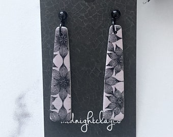 black floral earrings, statement earrings clay, handmade jewelry for women, mothers day gift for daughter, best sellers, rectangle earrings