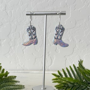 Cowgirl Boot Ohrringe, Silber Glitzer Ohrringe, Cowboy Boot Ohrringe, Cowgirl Schmuck, einzigartige Geschenke für Frauen, Geburtstag Geschenkideen für sie