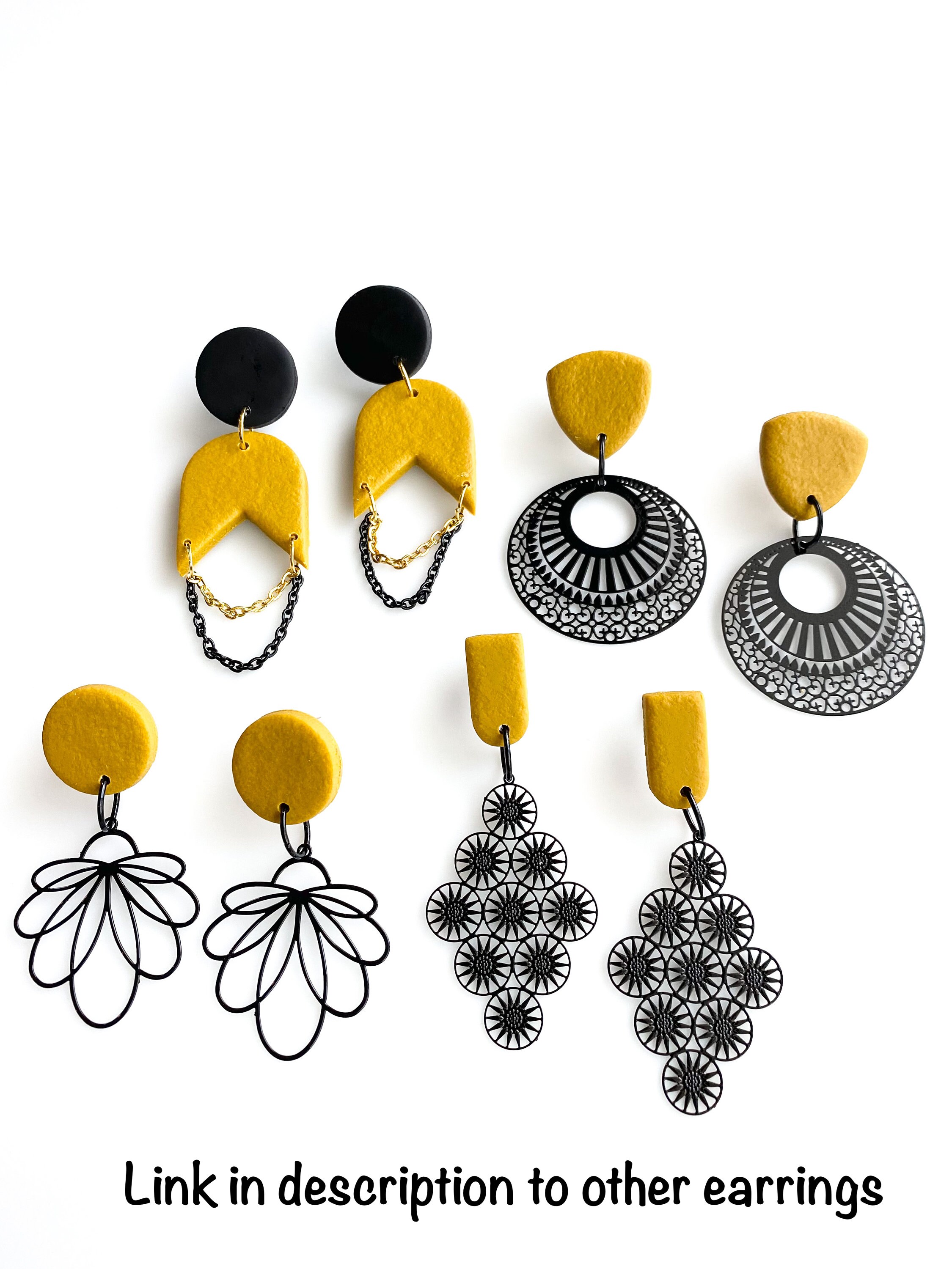 Mustard Earrings Black Metal Earrings Geometric Earrings Etsy