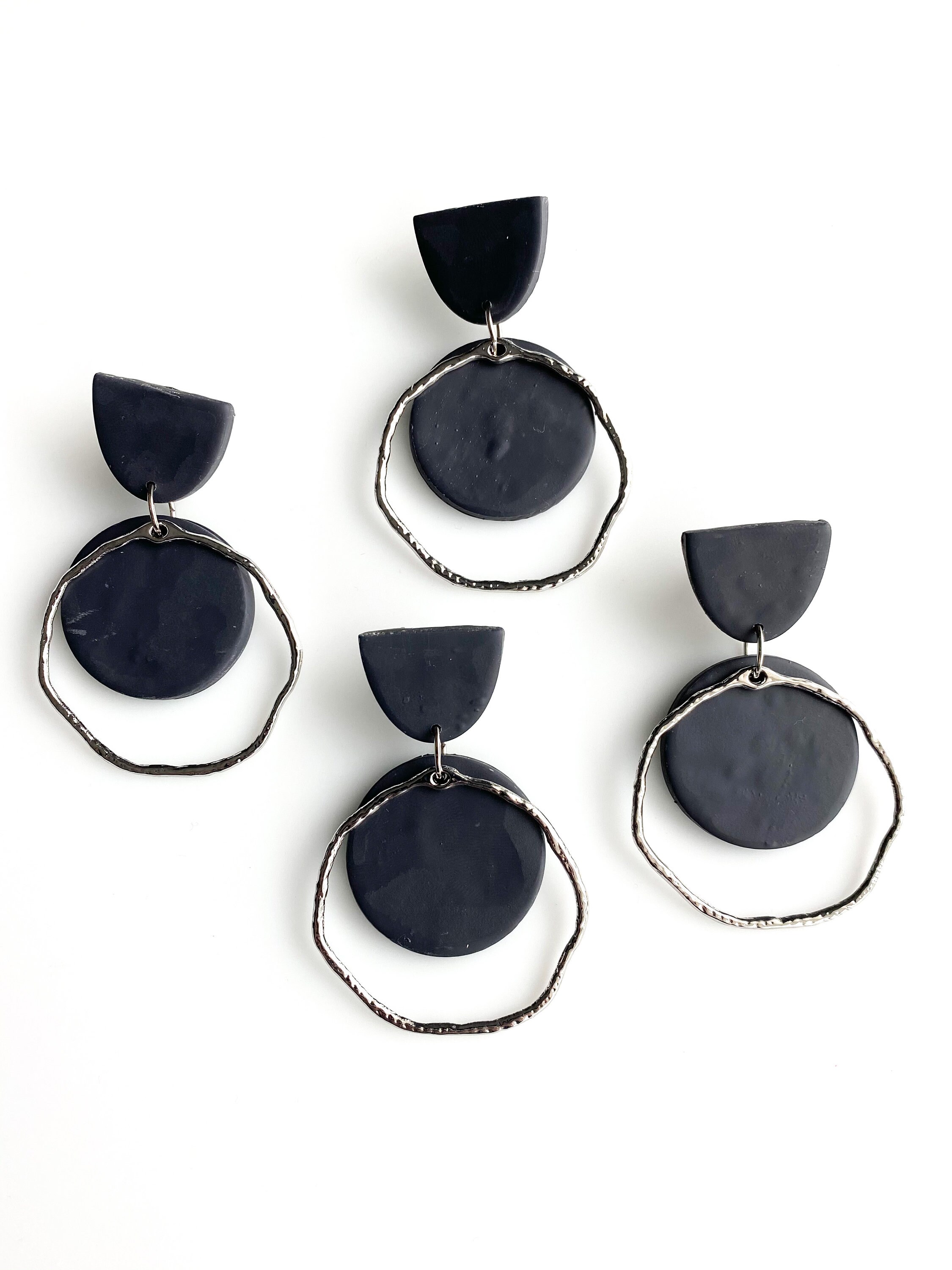Black earrings dangle circle earrings dangle edgy earrings Etsy