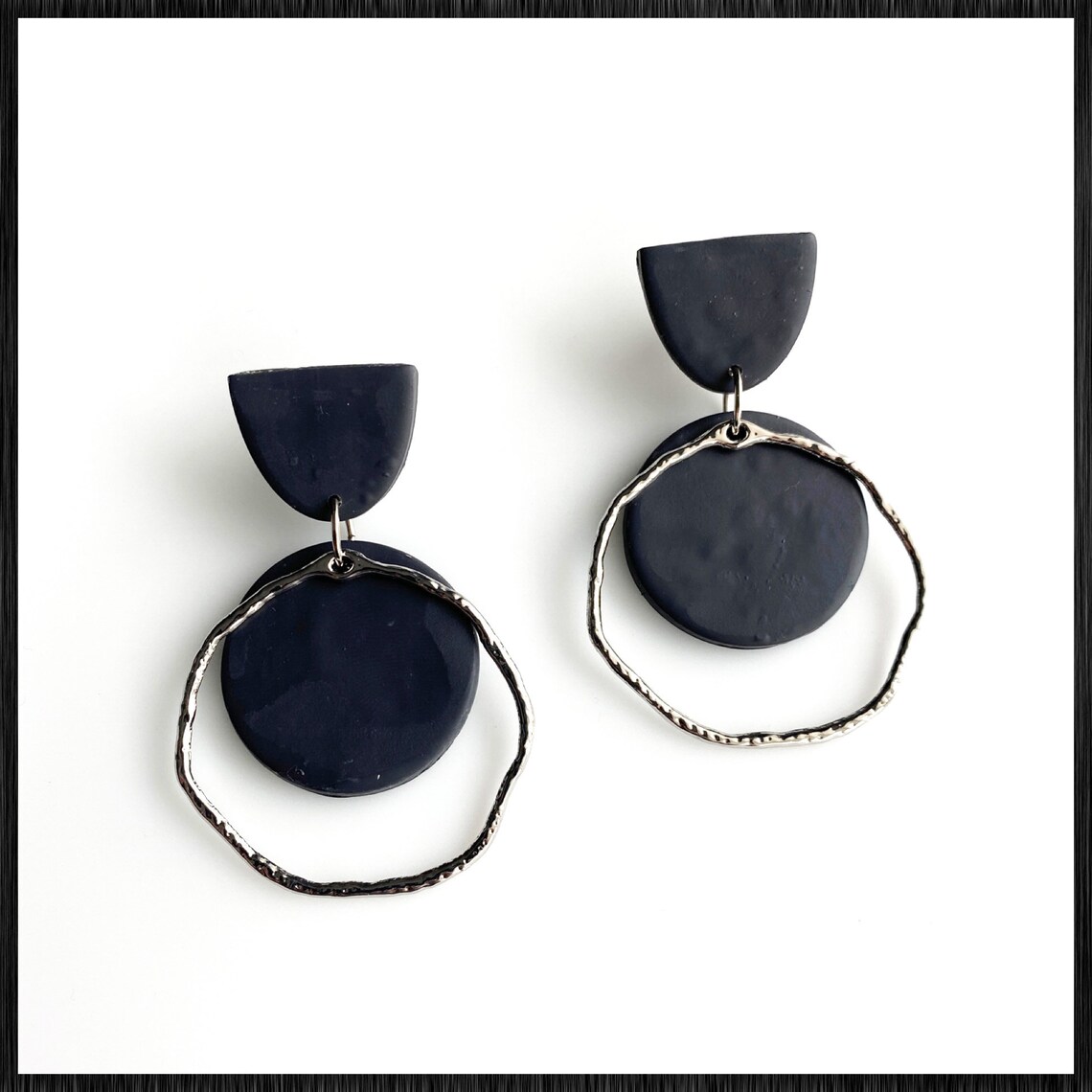 Black earrings dangle circle earrings dangle edgy earrings Etsy