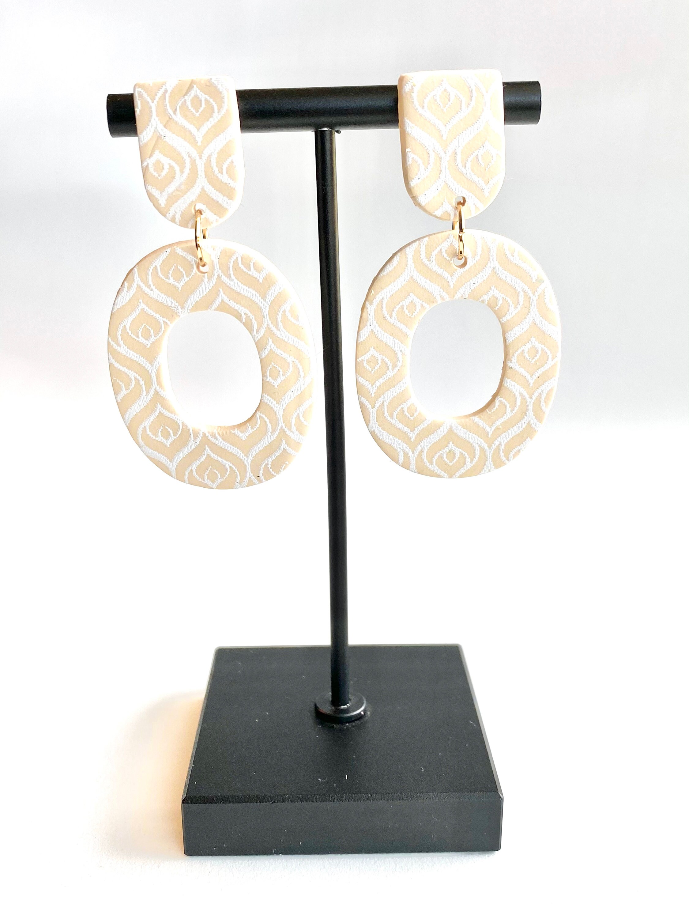 Beige earrings oval earrings dangle boho earrings for women Etsy