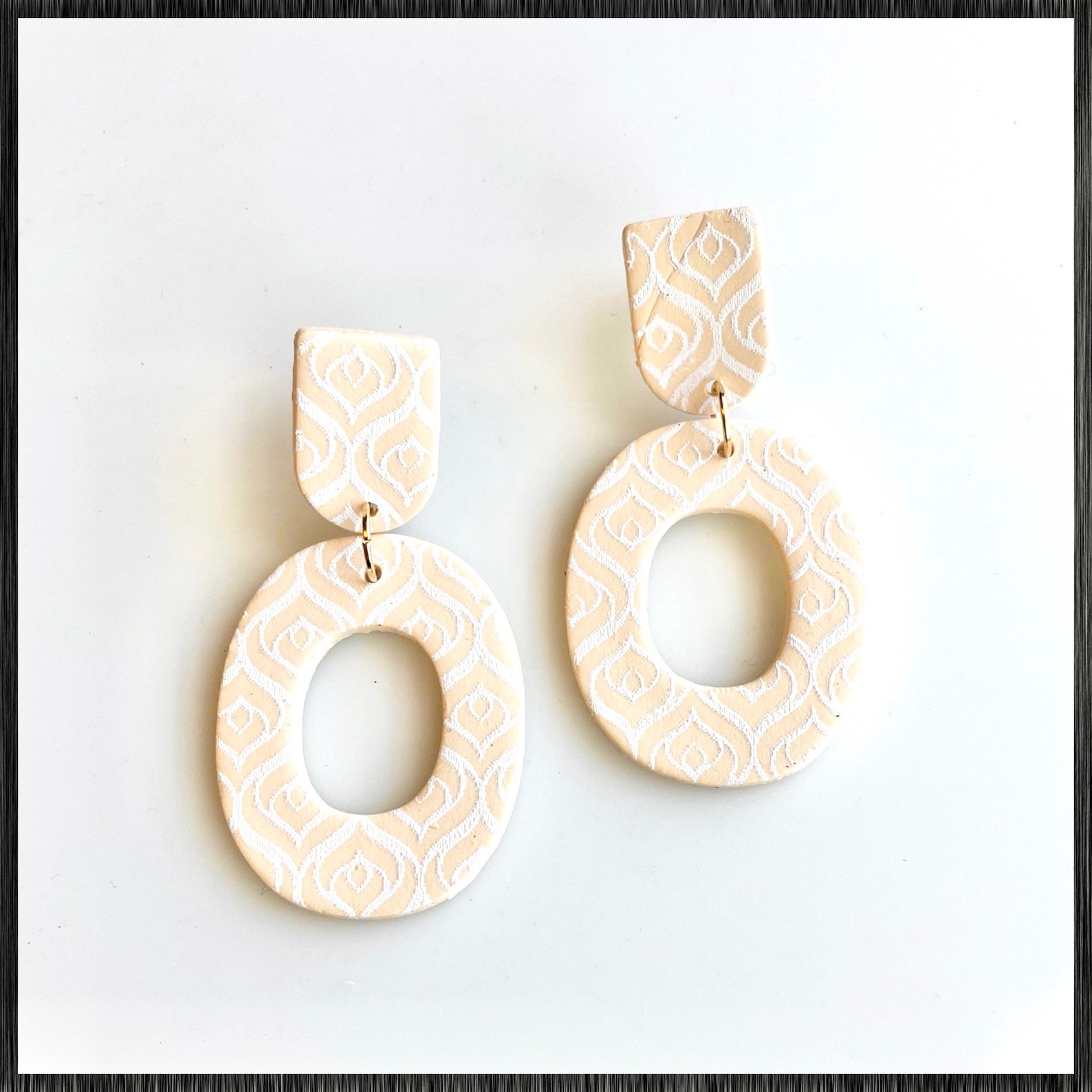 Beige earrings oval earrings dangle boho earrings for women Etsy