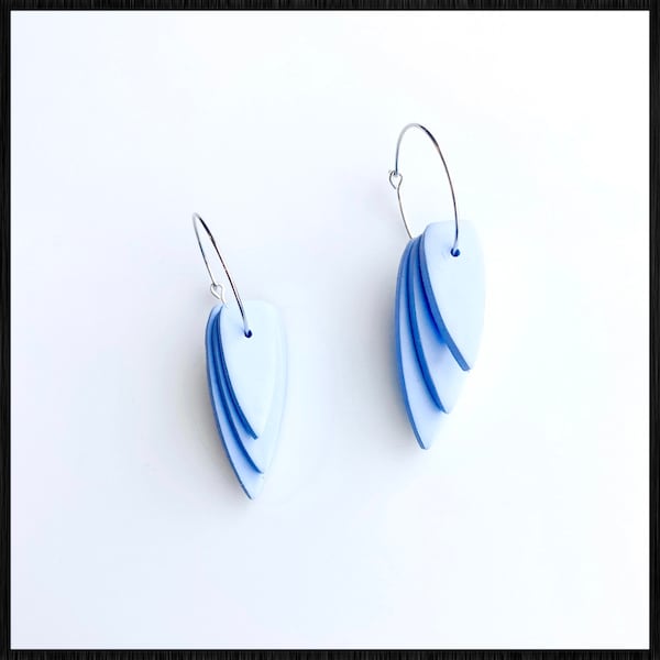light blue earrings dangle, fringe earrings, modern jewelry for women, birthday gift ideas for women, clay earrings boho