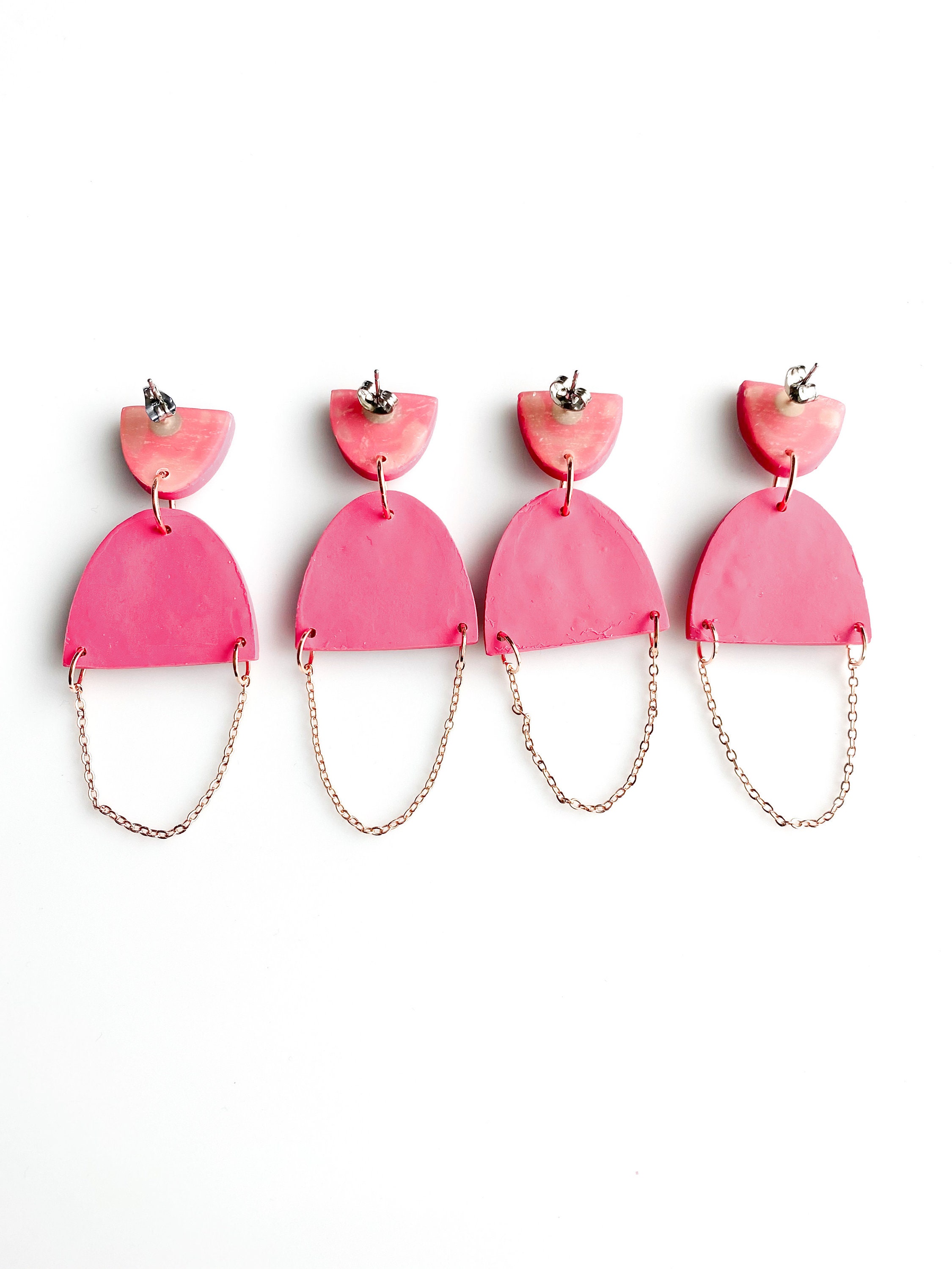 Pink earrings dangle chain earrings for women colorful | Etsy