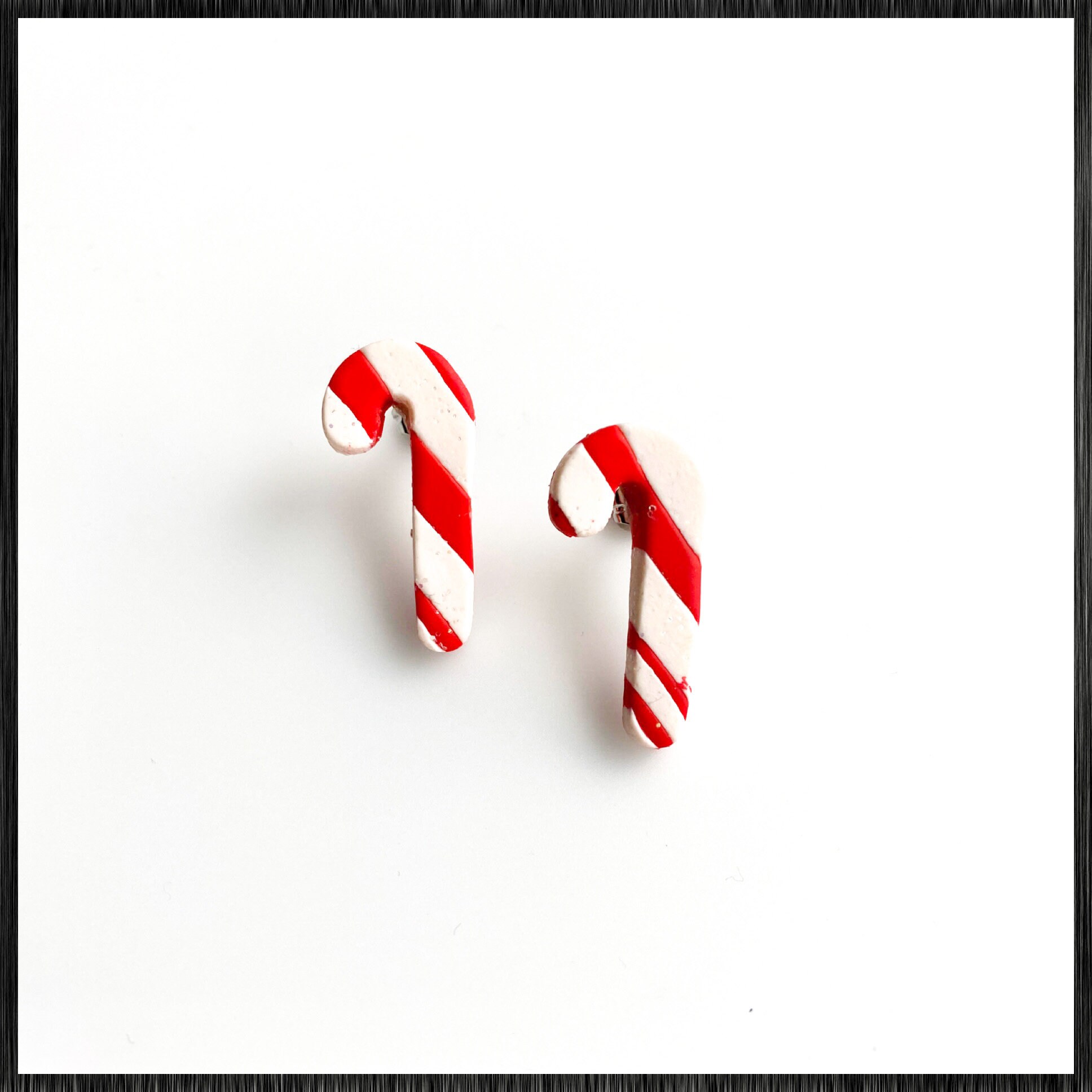 Candy cane earrings stud holiday earrings polymer clay Etsy