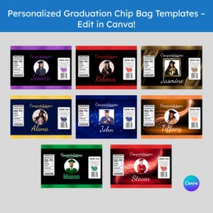 Editable Graduation Chip Bag Template | Class of 2025 Party Favor | Personalized Printable Snack Wrapper | Instant Download